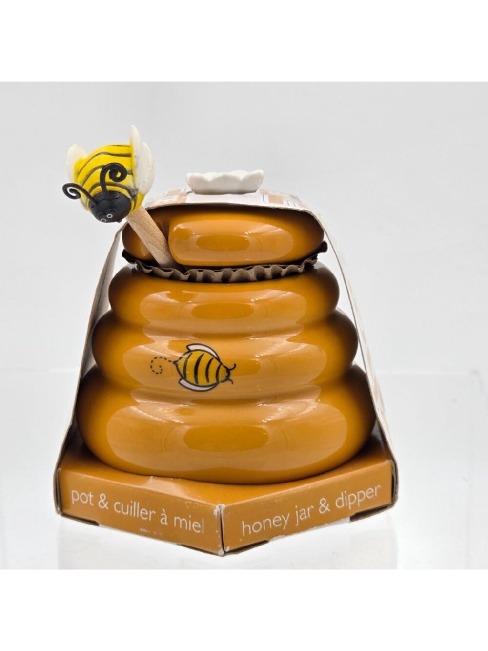 Joie Beehive Honey Jar Wood Bee Dipper Yellow Y2K Retro Kitchen - Picture 4 of 6